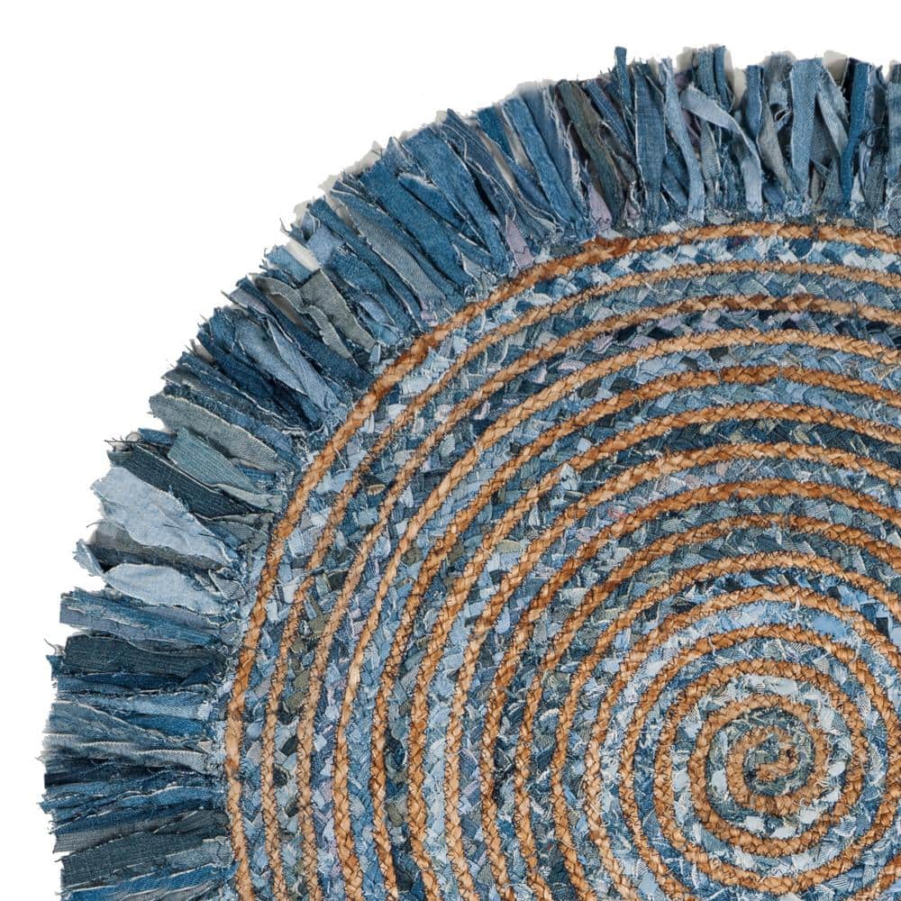 Cape Cod Round Blue and Beige Cotton Rug