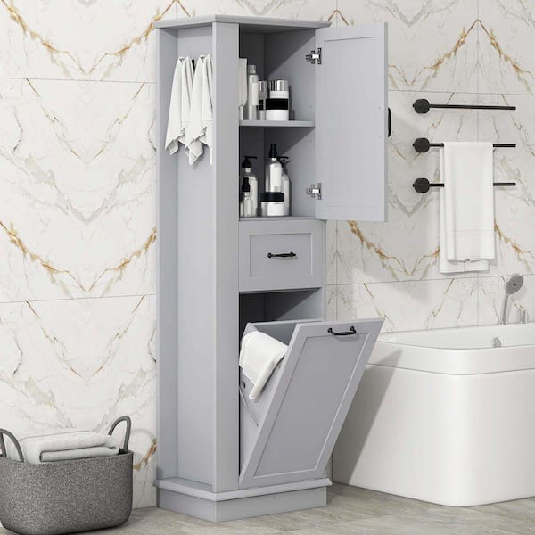 XUJMK 20 in. W x 14 in. D x 64 in. H Gray Linen Cabinet, Tall