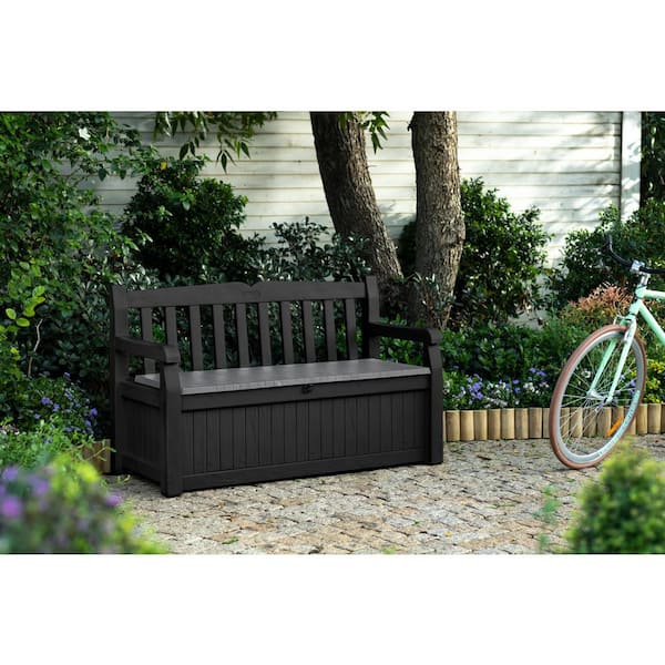 Keter Solana 2 Person Grey Outdoor, Resin Garden Bench With Storage