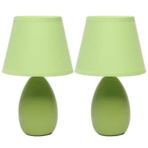 9.45 in. Green Traditional Petite Ceramic Oblong Bedside Table Desk Lamp Set with Matching Tapered Fabric Shade (2-Pack)