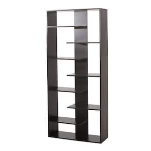 Lyerly 71 in. Dark Brown 7-Shelf Etagere Bookcase with Staggered Shelves