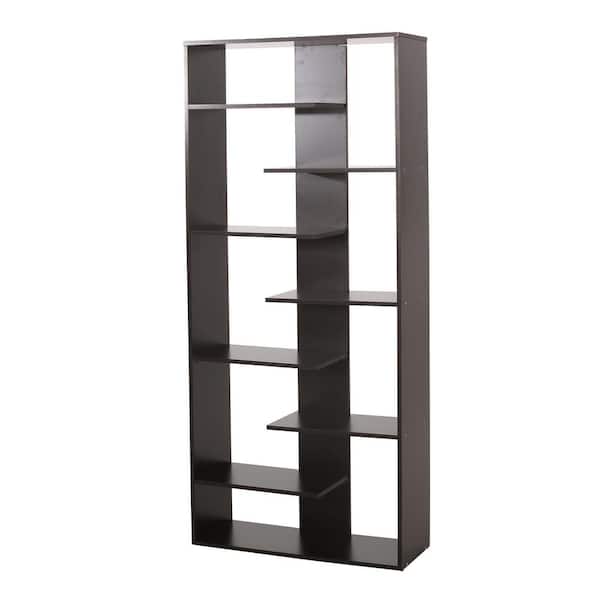 Noble House Lyerly 71 in. Dark Brown 7-Shelf Etagere Bookcase with Staggered Shelves