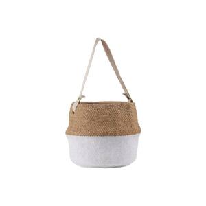 Brown and White Cement Pot with Weave Design and Cotton Strap Handle Large
