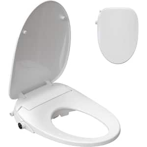 Soft Close Electric Bidet Seat for Elongated Toilets with Dual Nozzle in White, IPX4 Waterproof