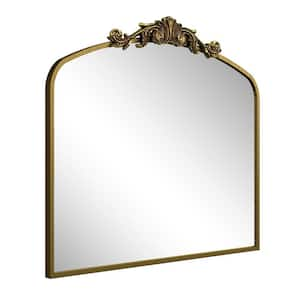 36 in. W x 30 in. H Arch Aluminum Alloy Framed French Cleat Mounted Baroque Wall Decor Mirror in Gold