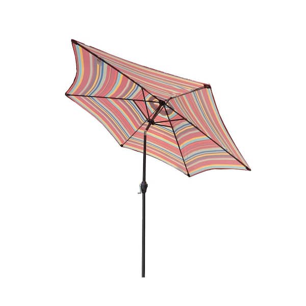 Sireck 8.6 ft. Steel Outdoor Patio Market Table Umbrella with Push Button Tilt and Crank, Red Stripes