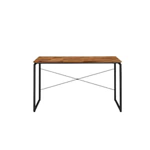 22 in. W Rectangular Oak & Black Color Wood Writing Desk with Metal Open Frame