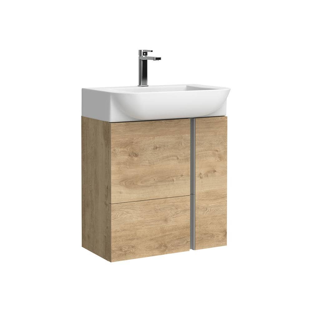Camilia 21.7 in. W x 14.6 in. D x 26.1 in. H Single Sink Wall Mounted Bath Vanity in Natural Oak with White Ceramic Top price history on PriceWatchPro