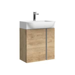 Camilia 21.7 in. W x 14.6 in. D x 26.1 in. H Single Sink Wall Mounted Bath Vanity in Natural Oak with White Ceramic Top