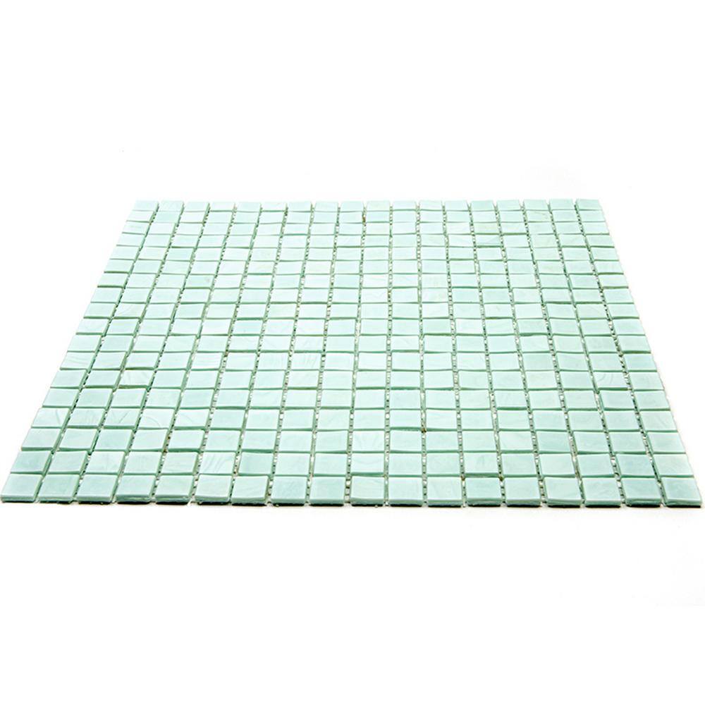 Skosh 11.6" Light Blue-Green Glossy Glass Mosaic Tile