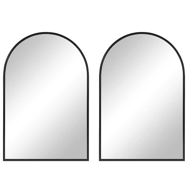 Black 24 in. W x 36 in. H Arch Metal Recessed/Surface Mount Medicine Cabinet with Mirror for Bathroom, Set of 2
