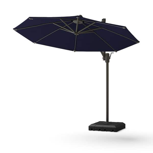 10 ft. Aluminum Round Cantilever Patio Umbrella Tilt in Navy Blue