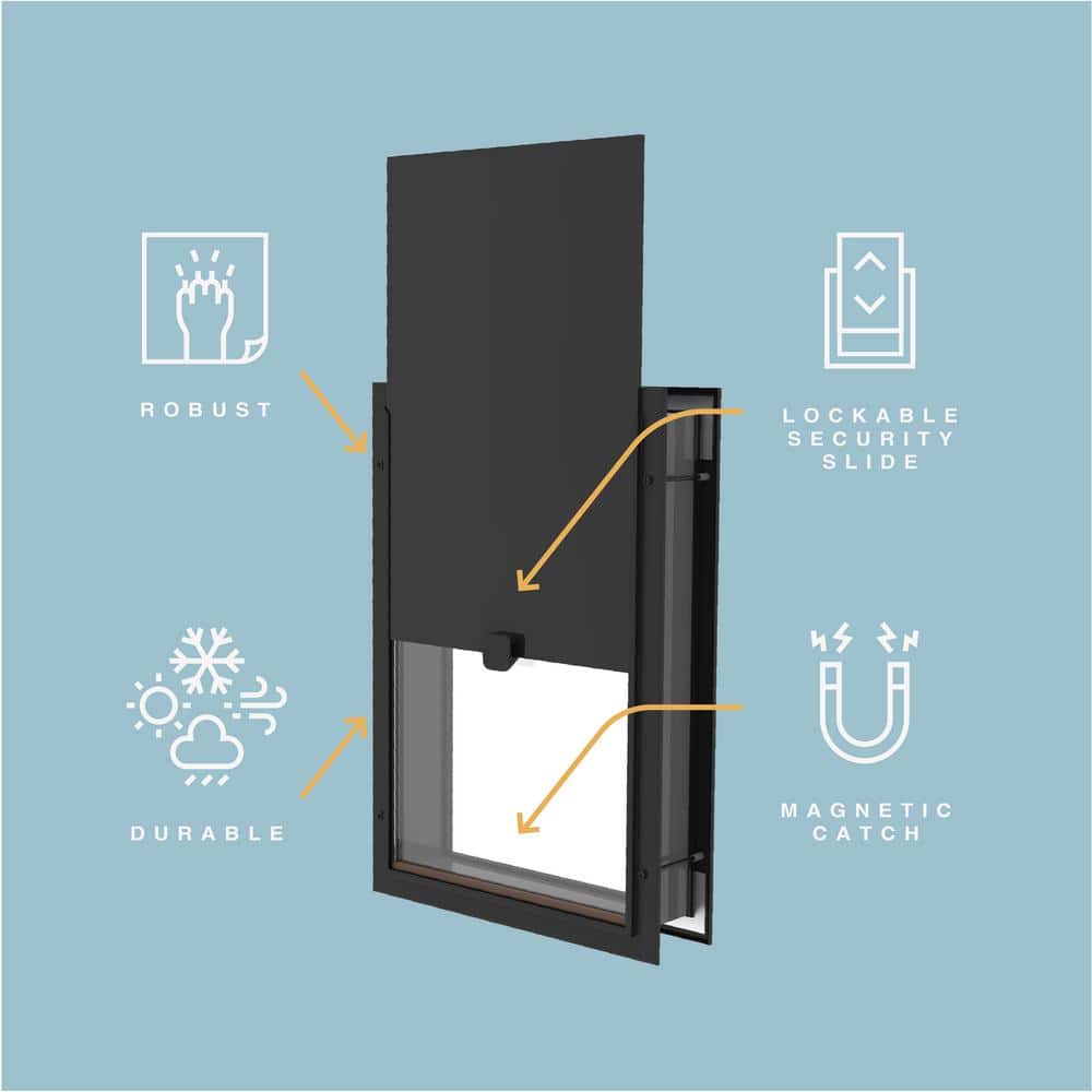 Large Black Aluminum Pet Door with Magnetic Lock