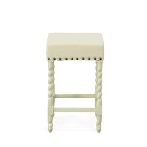 Remick 24 in. Vintage White and Linen Barley Twist Upholstered Counter Stool