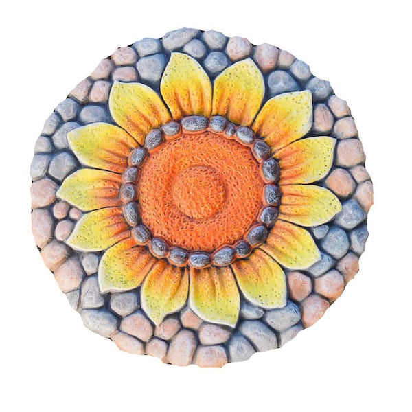9.5 in. x 9.5 in. x 0.7 in. Round Yellow Sunflower Decorative Cement Individual Stepping Stone 1-Piece 0.49 Sq. Ft.