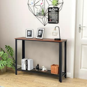 40 in. Brown Adjustable Metal Frame Wood Side End Table with Shelf