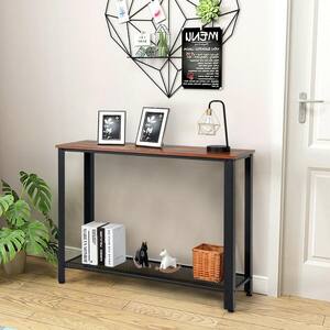 40 in. Brown Adjustable Metal Frame Wood Side End Table with Shelf