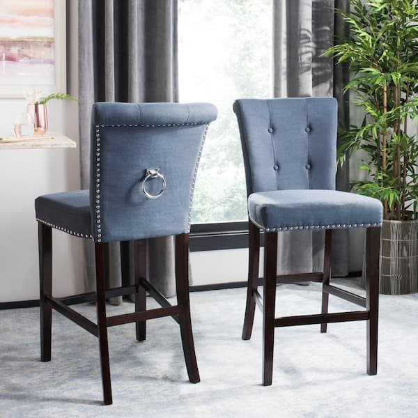 SAFAVIEH Taylor 44.5 in. Navy Wood Bar Stool (Set of 2)