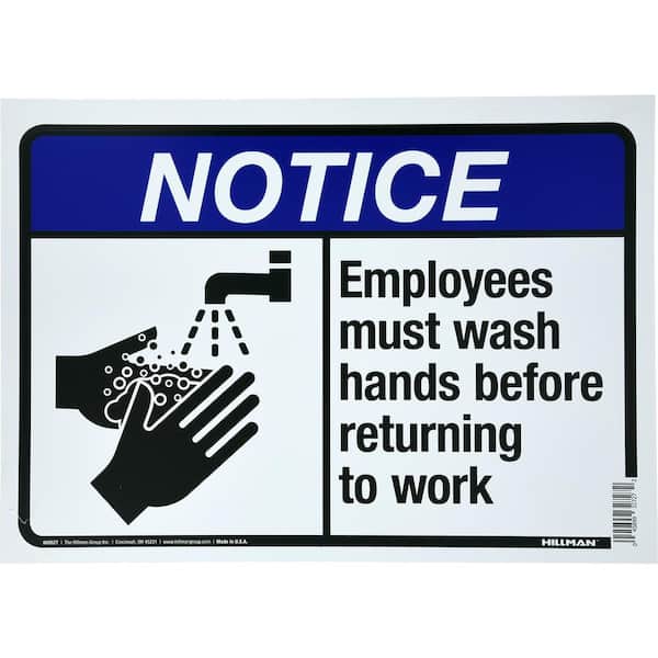 Hillman 10 in. x 14 in. Aluminum Employees Must Wash Hands Notice Sign