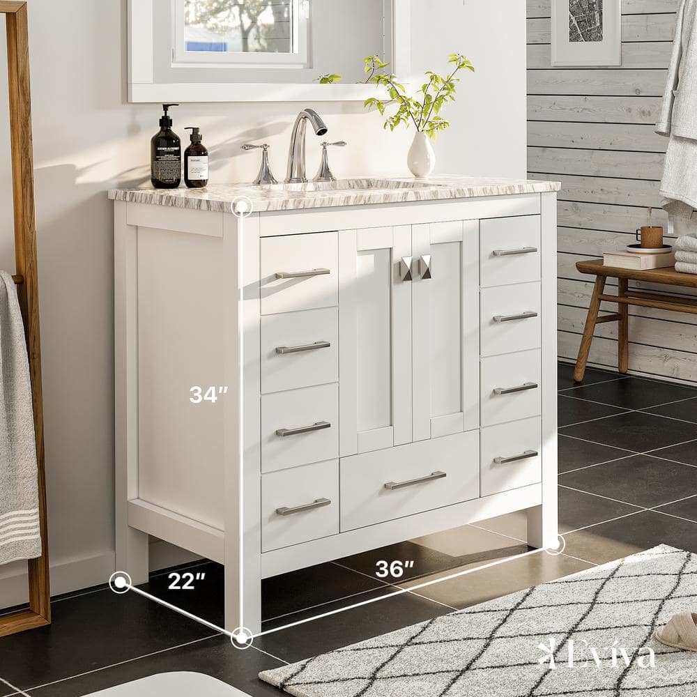 Hampton 36" White Solid Wood Bathroom Vanity with Carrara Marble Top