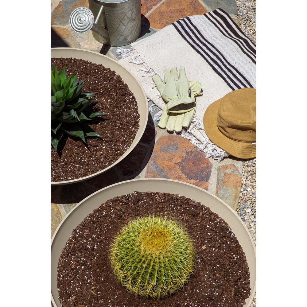 Sandstone 24" Round Plastic-Stone Indoor/Outdoor Planter