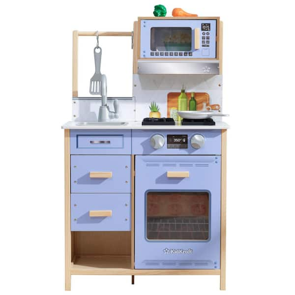 Blue wooden play kitchen on sale