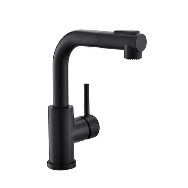 Satico Single Handle Pull Out Sprayer Stainless Steel Kitchen Faucet in Matte Black