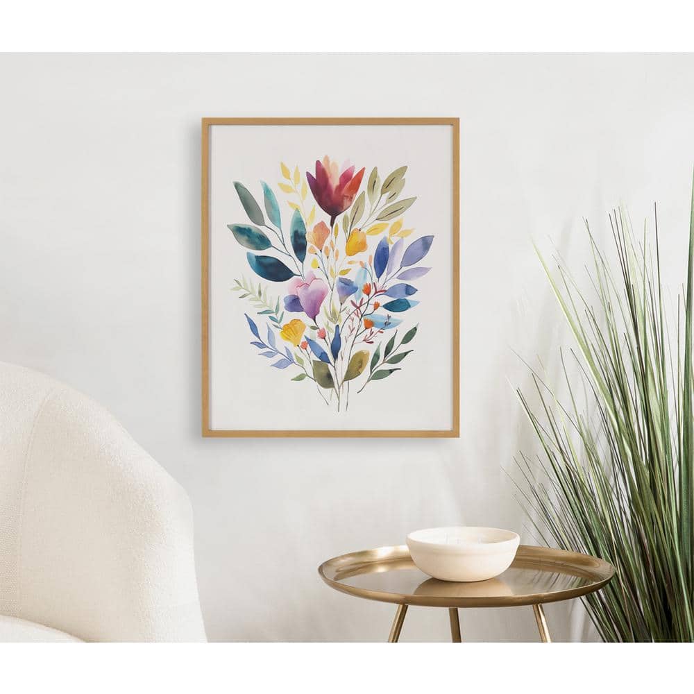 Gold Framed Jewel Tone Botanical Watercolor Bouquet Print, 16x20
