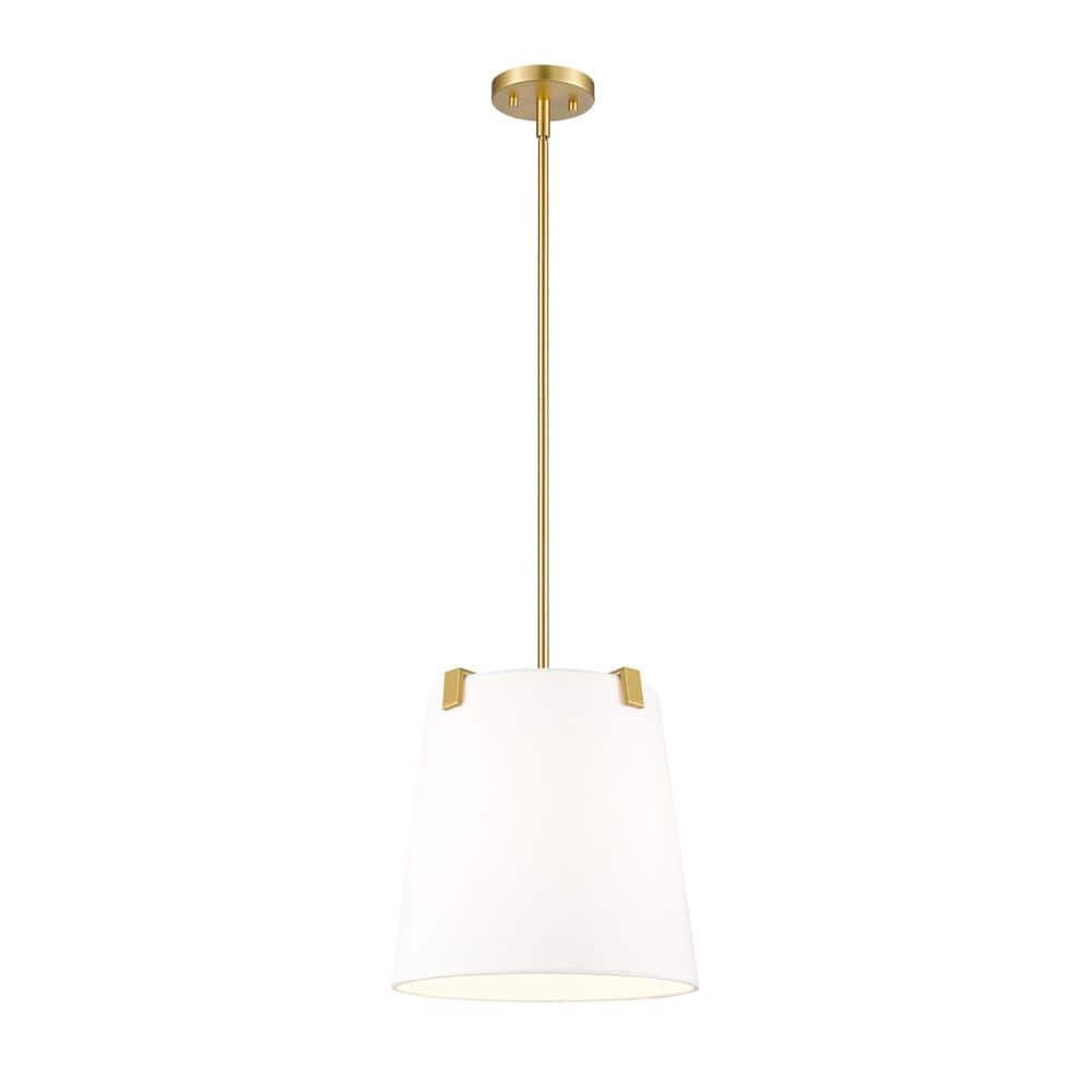 Weston 13 in. 3-Light Modern Gold Shaded Pendant Light with White Linen Fab