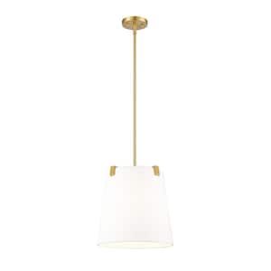 Weston 13 in. 3-Light Modern Gold Shaded Pendant Light with White Linen Fabric Shade, No Bulbs Included