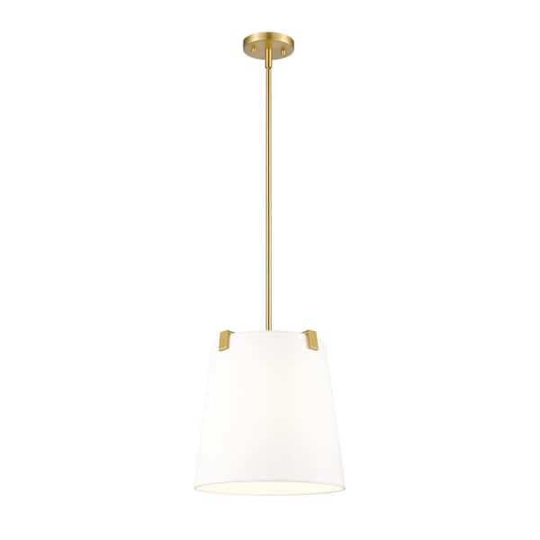 Unbranded Weston 13 in. 3-Light Modern Gold Shaded Pendant Light with White Linen Fabric Shade, No Bulbs Included