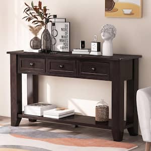 55.1 in. Espresso Rectangle Wood Console Table with 3 Drawers and Bottom Shelf