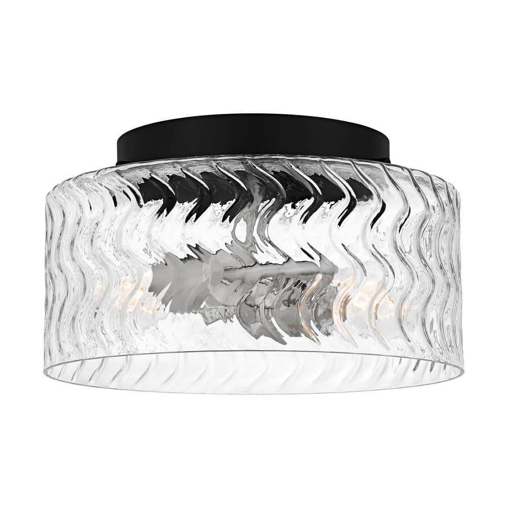 Elara 12 in. 2-Light Matte Black and Brushed Nickel Modern Flush Mount with