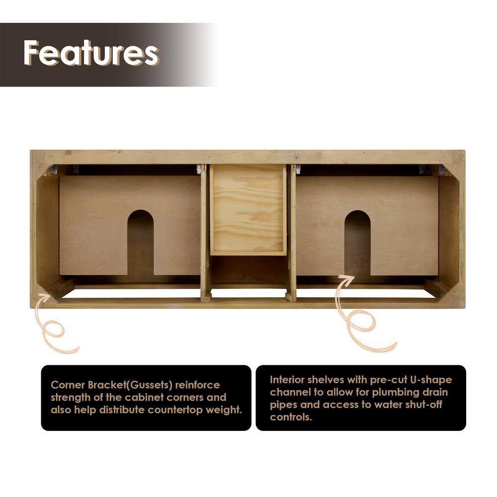 Weathered Fir Double Sink Freestanding Vanity with Quartz Top