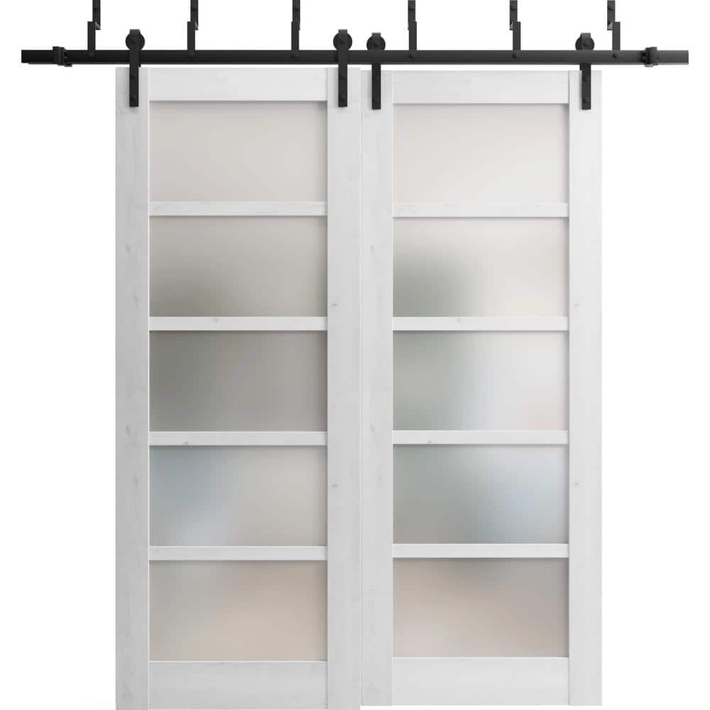 60 in. x 96 in. 2 Panel Frosted Glass Nordic White Solid MDF Sliding Barn Door with Hardware Kit price history on PriceWatchPro
