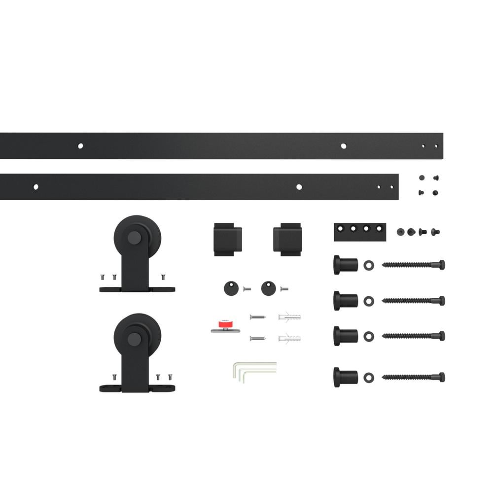 60" x 84" Clear Glass Black Double Barn Door with Hardware