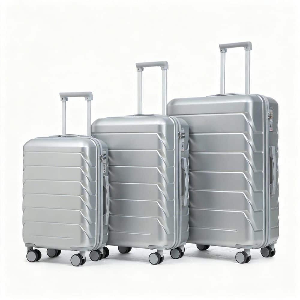 LIVACA 3-Piece Silver ABS Plastic Hardside Spinner Wheel Luggage