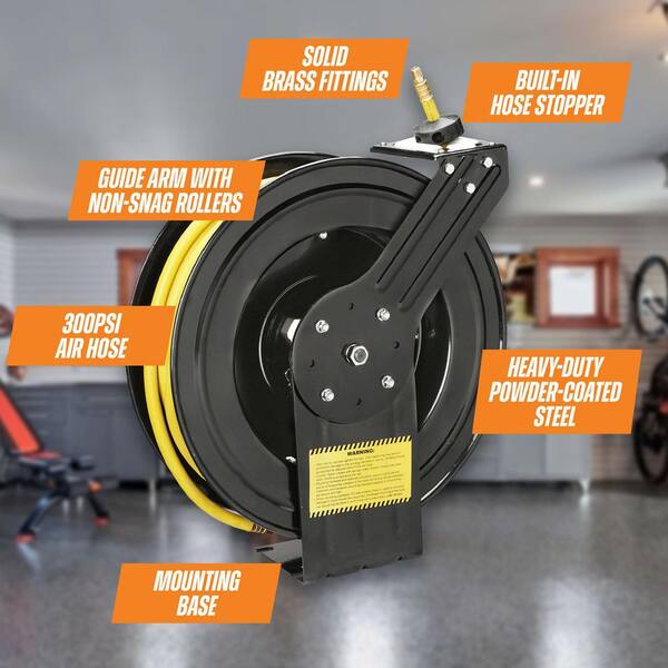 Vector 100-Foot Retractable Air Hose Reel - 3/8" 300 PSI Auto Rewind For Garage & Workshop