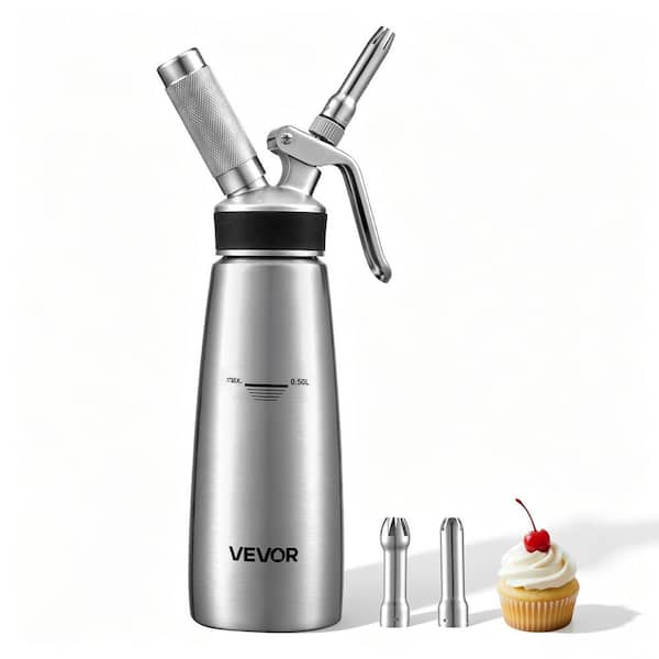 Professional 304 Stainless Steel Whipped Cream Dispenser 500ml, Whip Cream Canister with 3 Decorating Nozzles