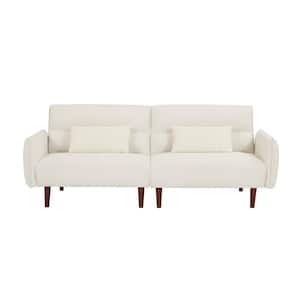 80.7 in. White Corduroy Fabric Twin Size Adjustable Couch Sofa Bed with 2 Pillows