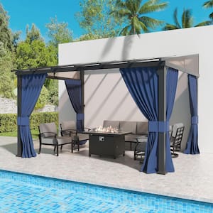 10 ft. x 12 ft. Gray Hardtop Sloping Pitched Roof Gazebo with Curtain Navy Blue
