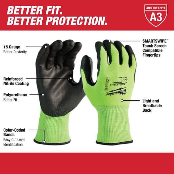 Milwaukee Large High Dexterity Cut 2 Resistant Polyurethane Dipped Work  Gloves 48-73-8722 - The Home Depot