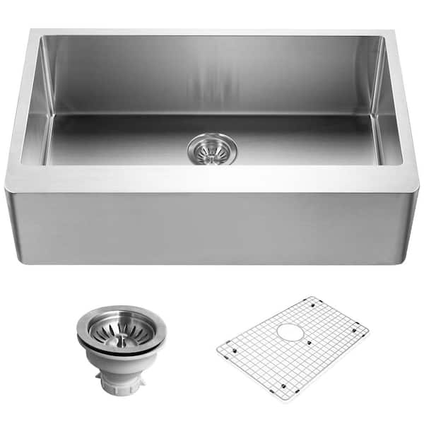 Houzer Epicure 33 in. Stainless Steel Apron Front Single Bowl Kitchen Sink with Strainer and Grid - ENG-3320