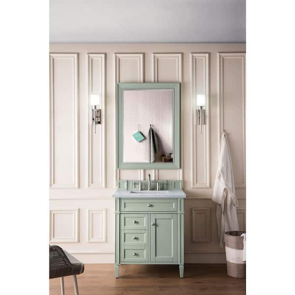 Brittany 30.0 in. W x 23.5 in. D x 34 in. H Bathroom Vanity in Sage Green with Carrara Marble Marble Top
