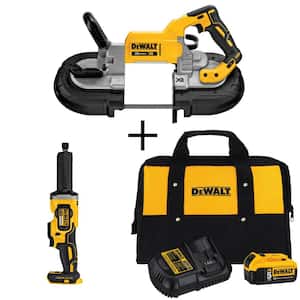 20V MAX XR Cordless Brushless Deep Cut Band Saw, 1-1/2 in. Die Grinder, and (1) 20V Premium Lithium-Ion 5.0Ah Battery