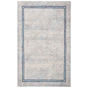 Abstract Ivory/Navy 10 ft. x 14 ft. Border Geometric Area Rug