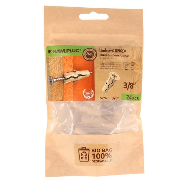 RAWLPLUG Uno Timber Multi-Purpose Drywall Anchors 3/8 22 lbs. (Bio Pack of 24)
