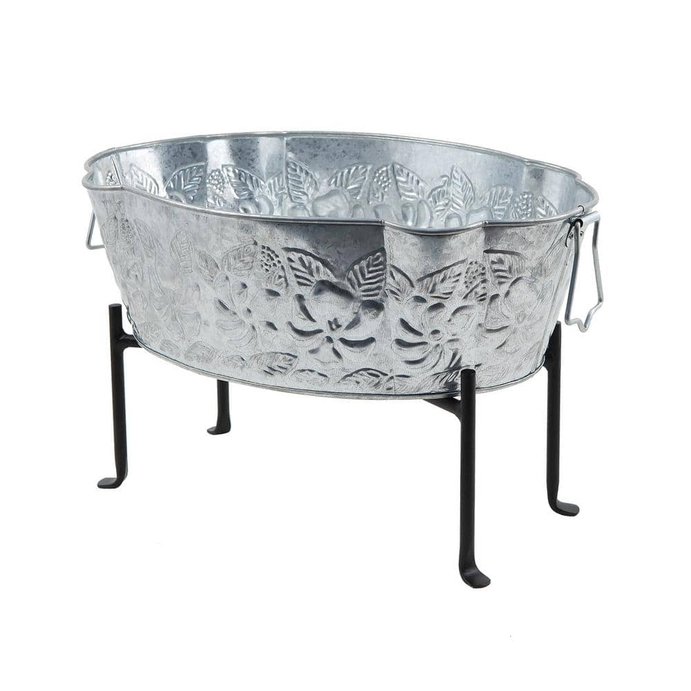 20" Galvanized Steel Embossed Oval Tub with Folding Stand