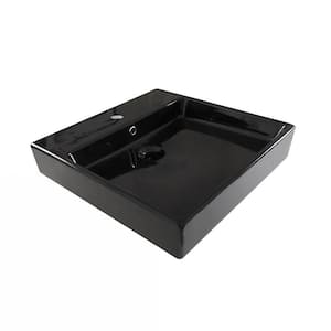 Simple Wall Mount/Vessel Bathroom Sink in Glossy Black With Single Faucet Hole