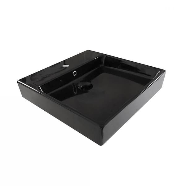 WS Bath Collections Simple Wall Mount/Vessel Bathroom Sink in Glossy Black With Single Faucet Hole